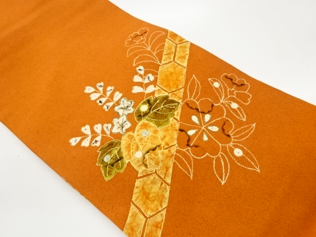 JAPANESE NAGOYA OBI / SHIOZE / KIKKO WITH FLOWER